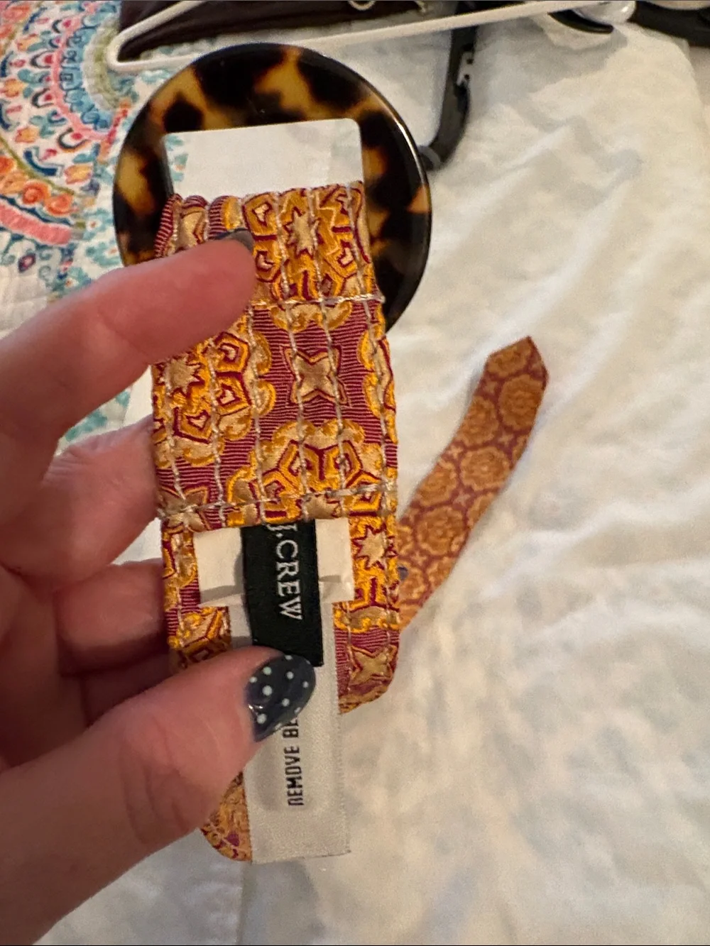 J.Crew Yellow & Rust Patterned Fabric Belt with Tortoiseshell Buckle - Picture 2 of 3
